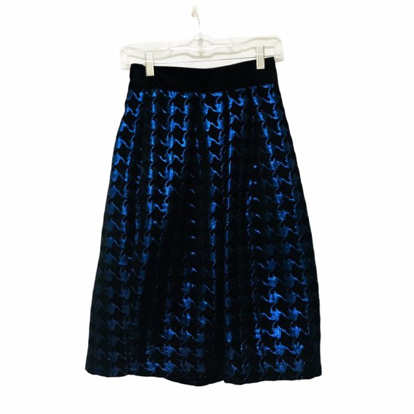 Julien Paris size 2  Runway Blue Black Houndstooth Midi Skirt NWT - Picture 6 of 7